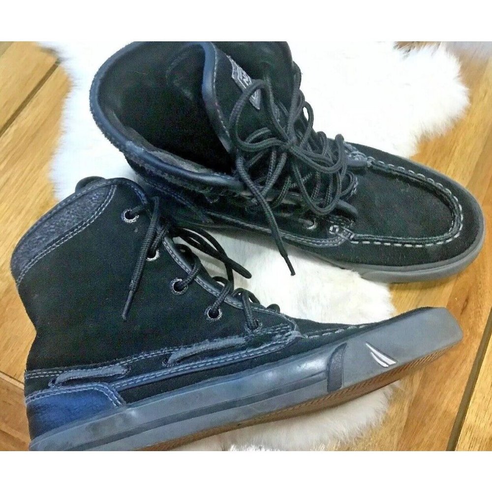NAUTICA BOYS Youth ANKLE High Top BOOTS BLACK LEATHER LACE UP Boys Size 1 Shoes
